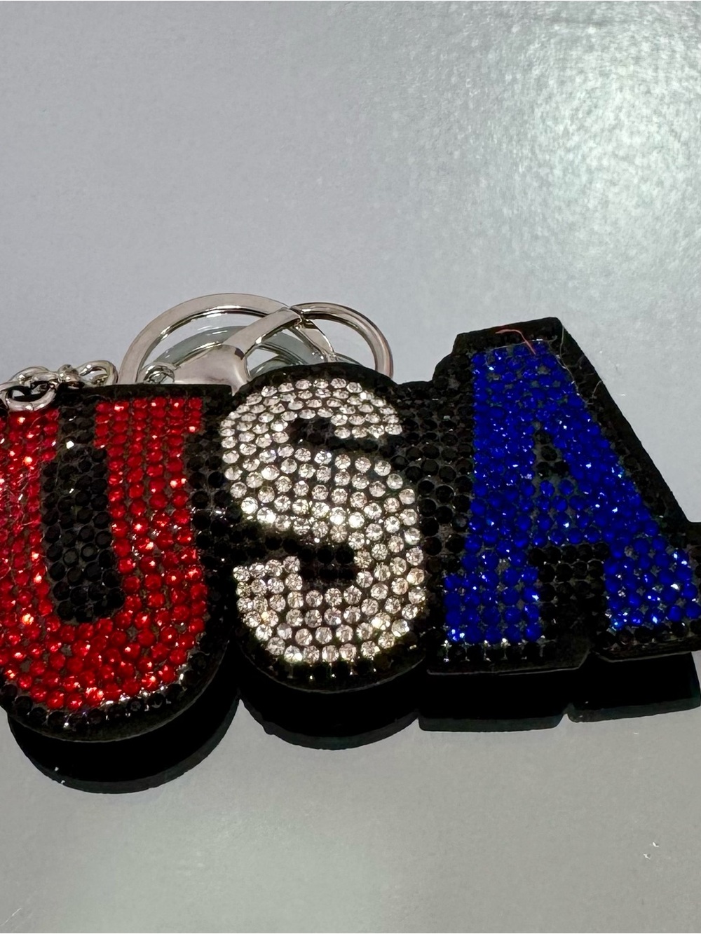 New Sparkling USA Crystal Keychain Red, White, Blue